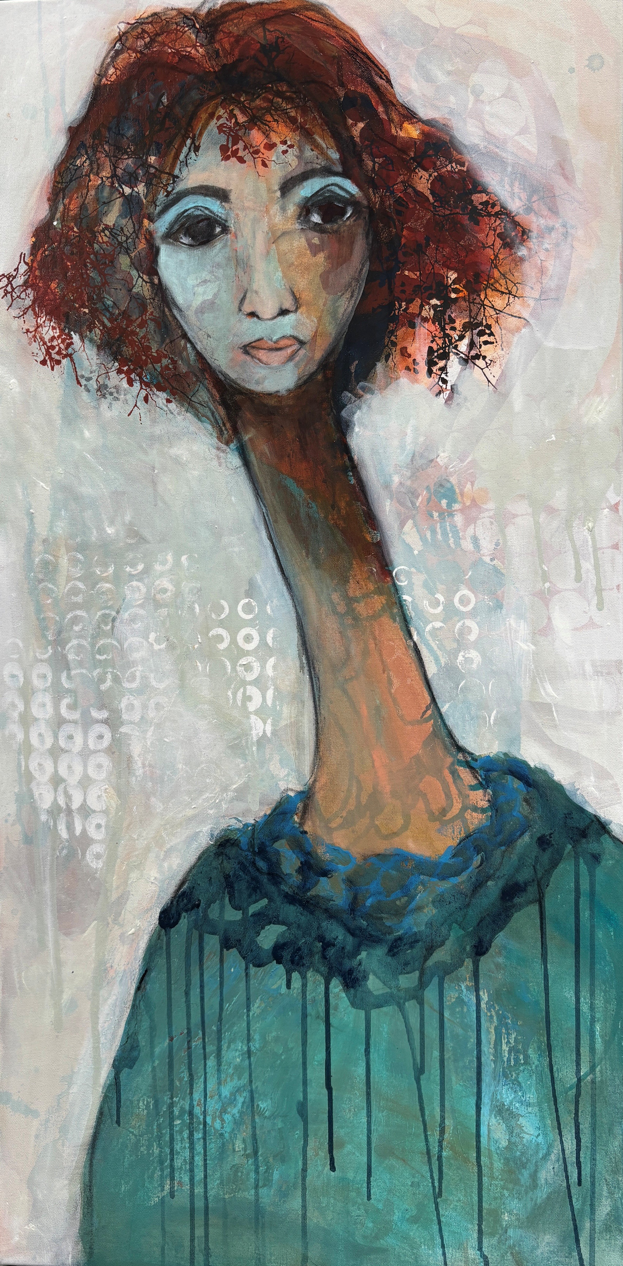 Abstrakt maleri, portr�t af kvinde Annemette Hoier 50x100cm