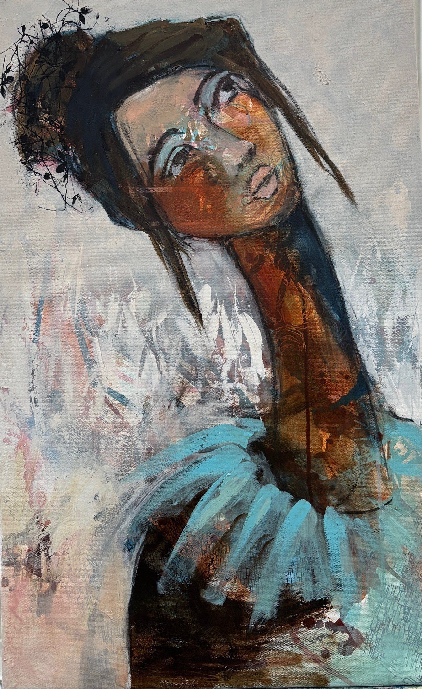 Abstrakt maleri, portr�t af kvinde Annemette Hoier 80x50cm