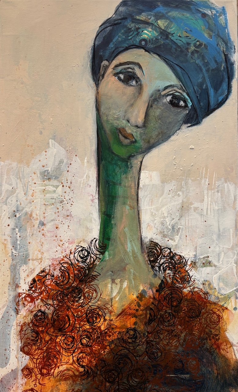 Abstrakt maleri, portr�t af kvinde Annemette Hoier 80x50cm