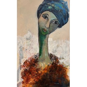 Abstrakt maleri, portr�t af kvinde Annemette Hoier 80x50cm