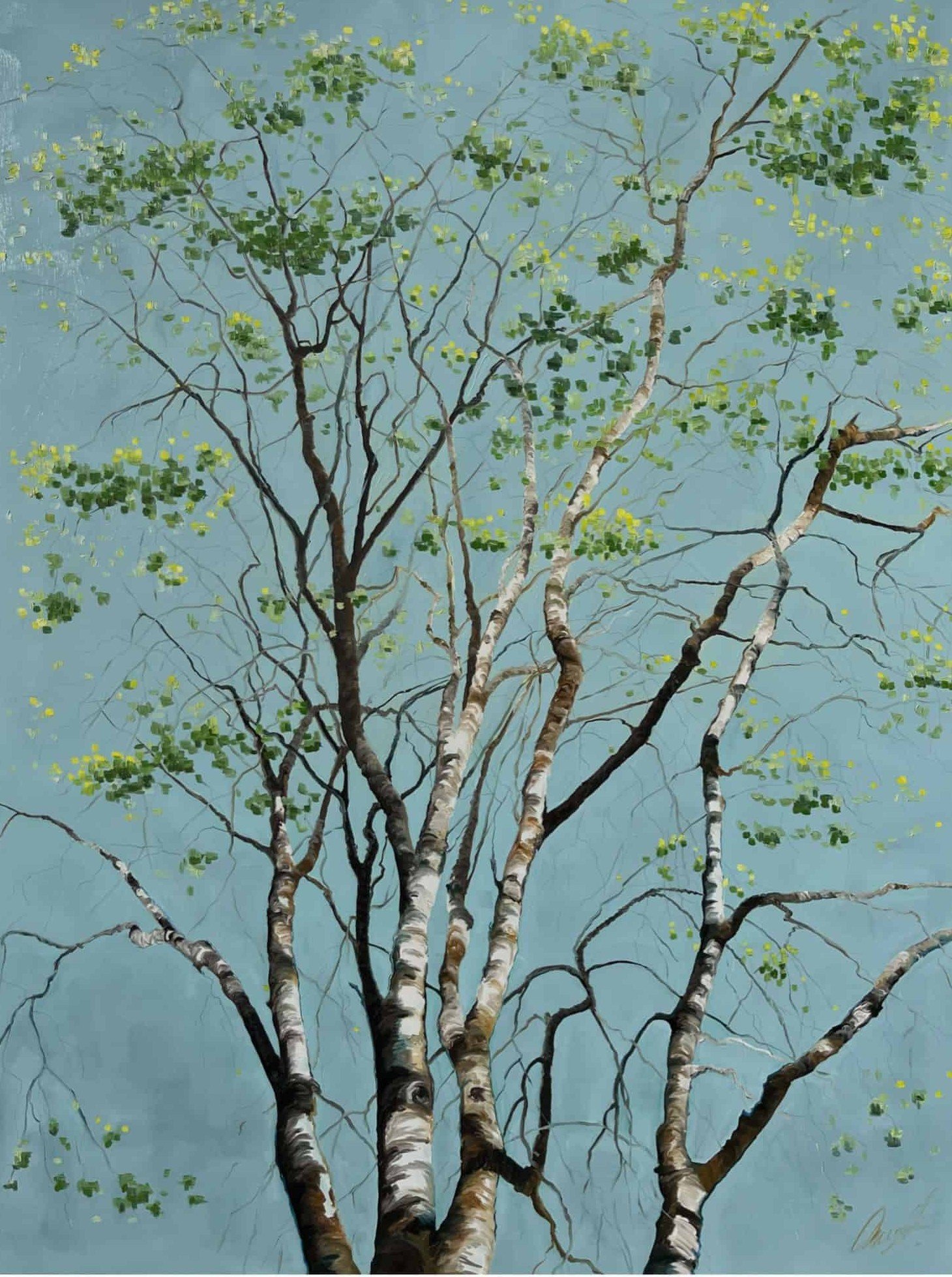 Lyse for�rsbirke 90x120cm maleri af Birketr� af Anne Mette Harkes