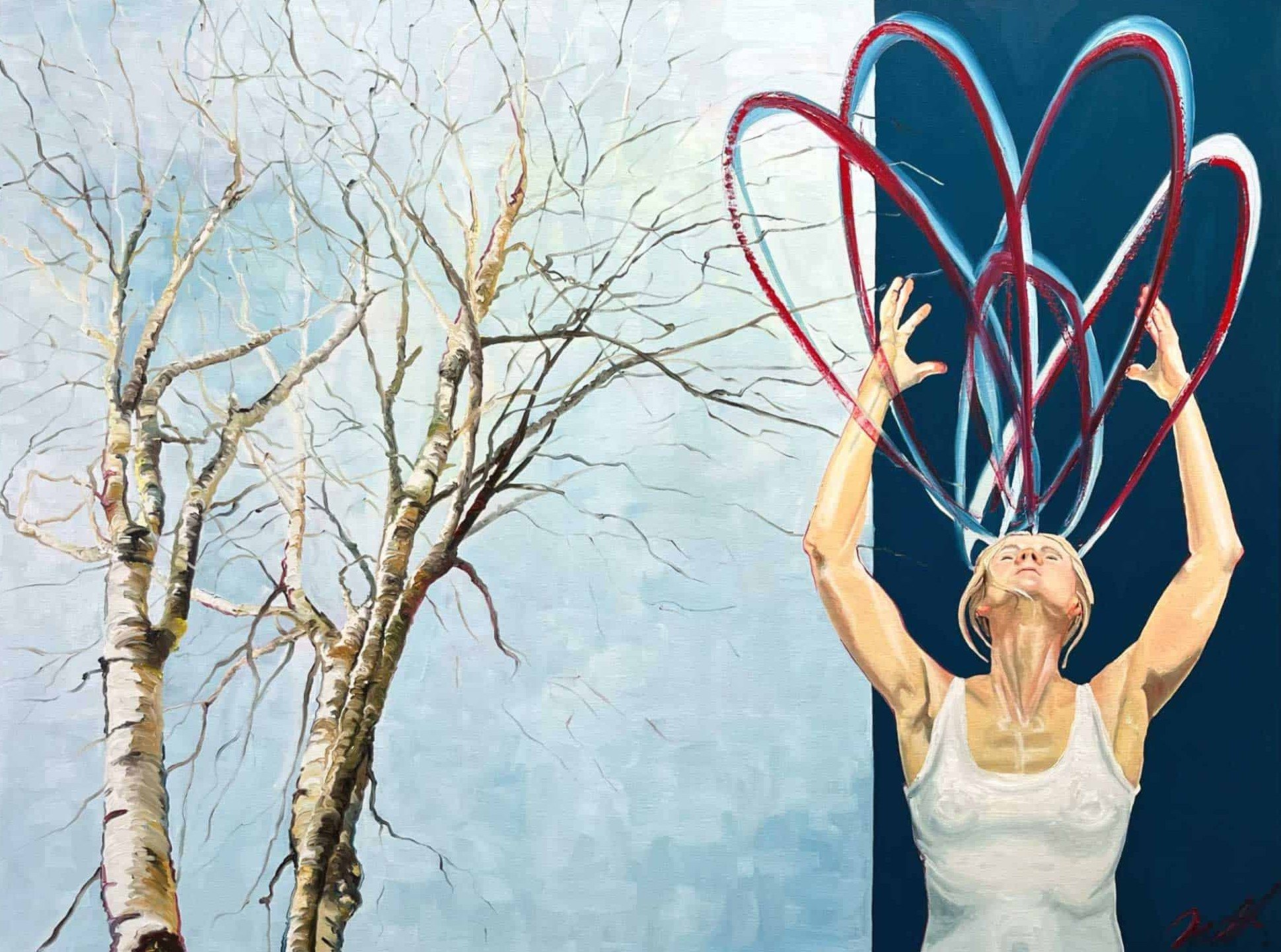 Tankemylderet vokser 60x80cm maleri af Birketr� af Anne Mette Harkes