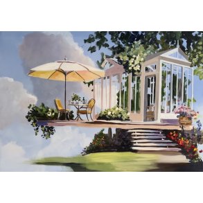 En samtale der venter, 70x100cm maleri af Naja Duarte