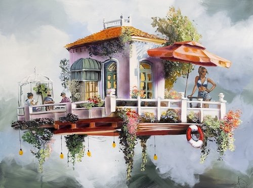 Selskab uden n�rv�r, 90x120cm maleri af Naja Duarte