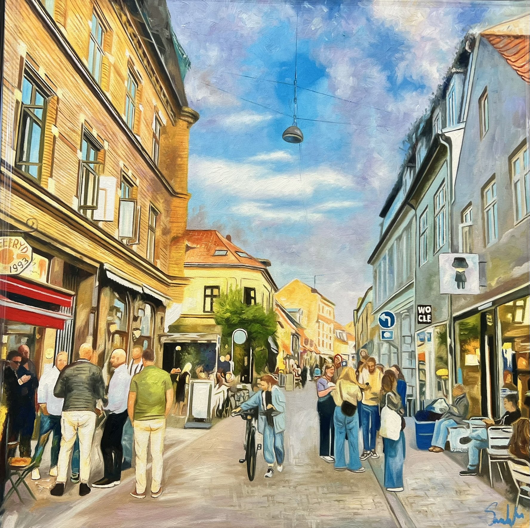 Aarhus, 60x60cm oliemaleri af Sarah H�i