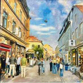 Aarhus, 60x60cm oliemaleri af Sarah H�i