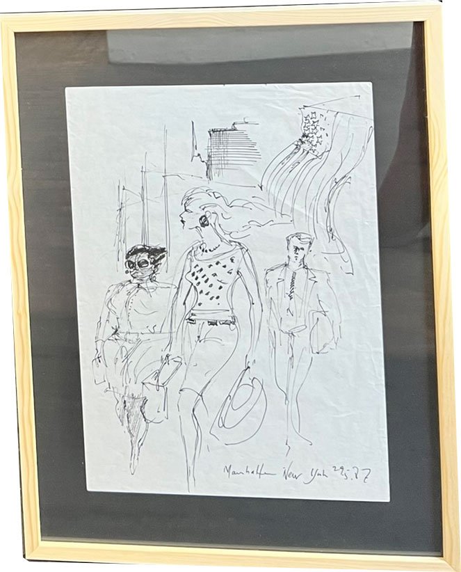 Kurt Westergaard - New York 1982, unika tegning 30x40cm