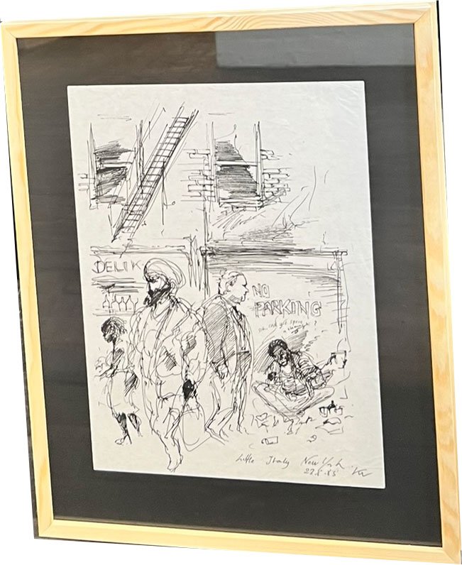 Kurt Westergaard - New York 1982, unika tegning 30x40cm