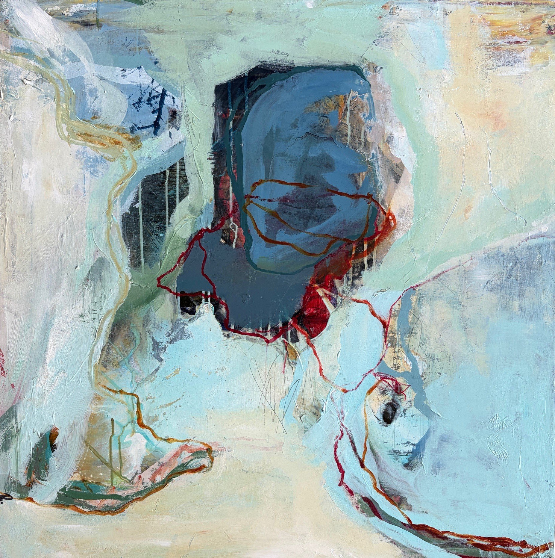 Abstrakt maleri af Rie Br�dsgaard 80x80cm
