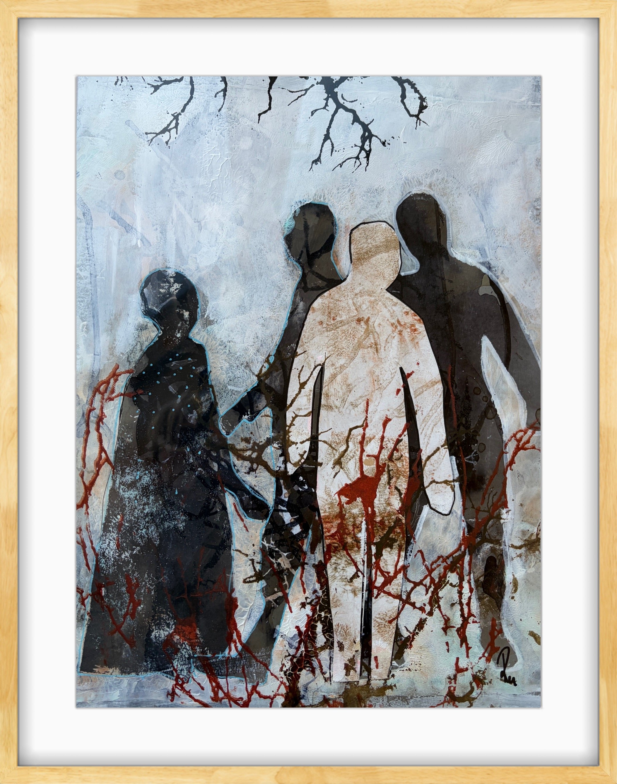 Abstrakt Collage af Rie Br�dsgaard, maleri 40x50cm