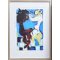 Bemalet litografi af Inge H�rup, Samtale med R�v, 53x73cm