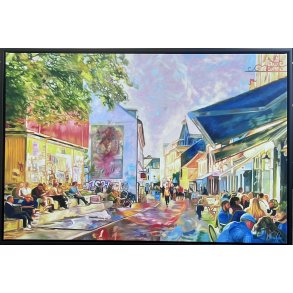 Graven og Cafe Lecoq Aarhus, maleri 80x120cm af Sarah H�i