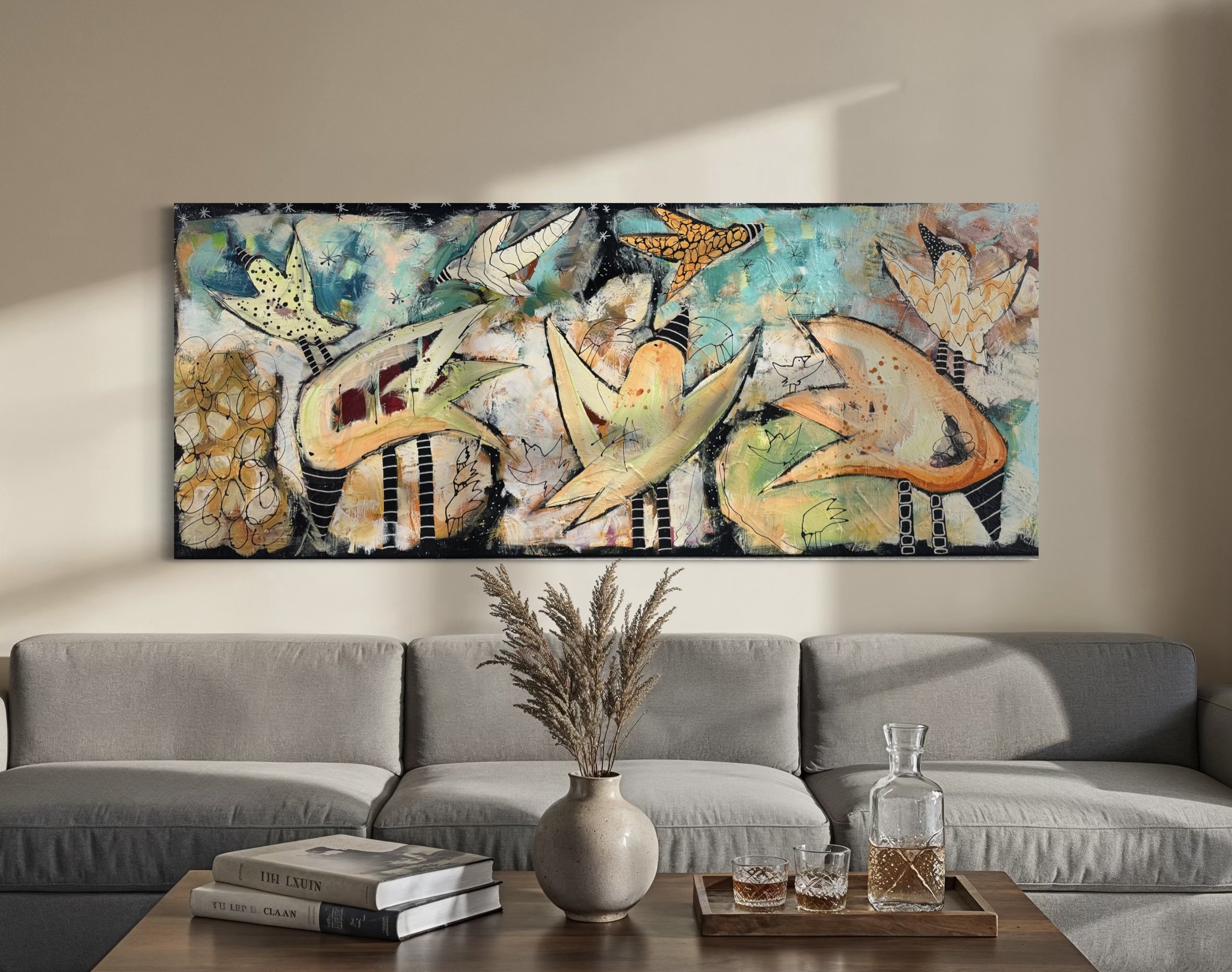 Trine Birkenfeldt abstrakt maleri 65x160