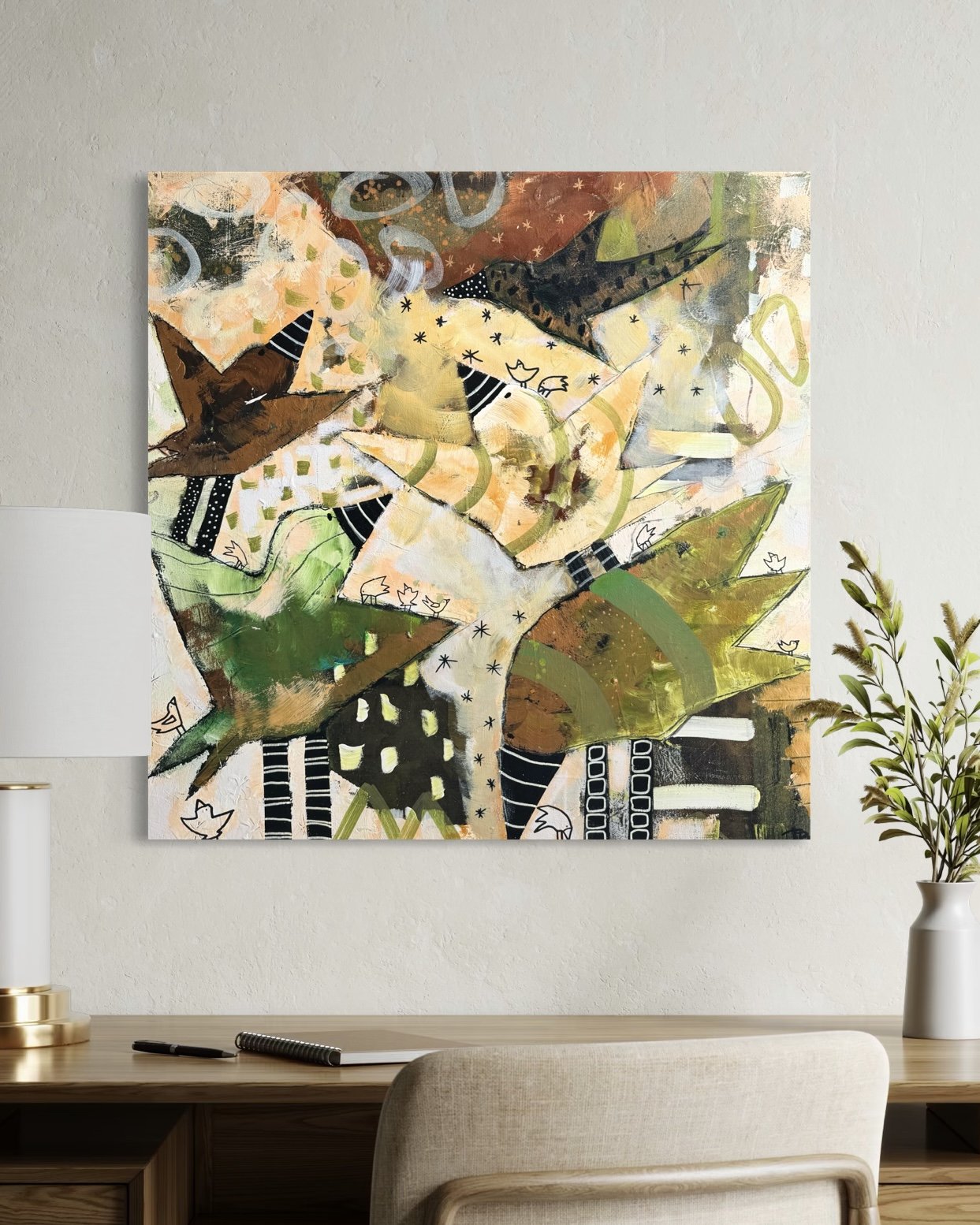 Trine Birkenfeldt abstrakt maleri 80x80cm