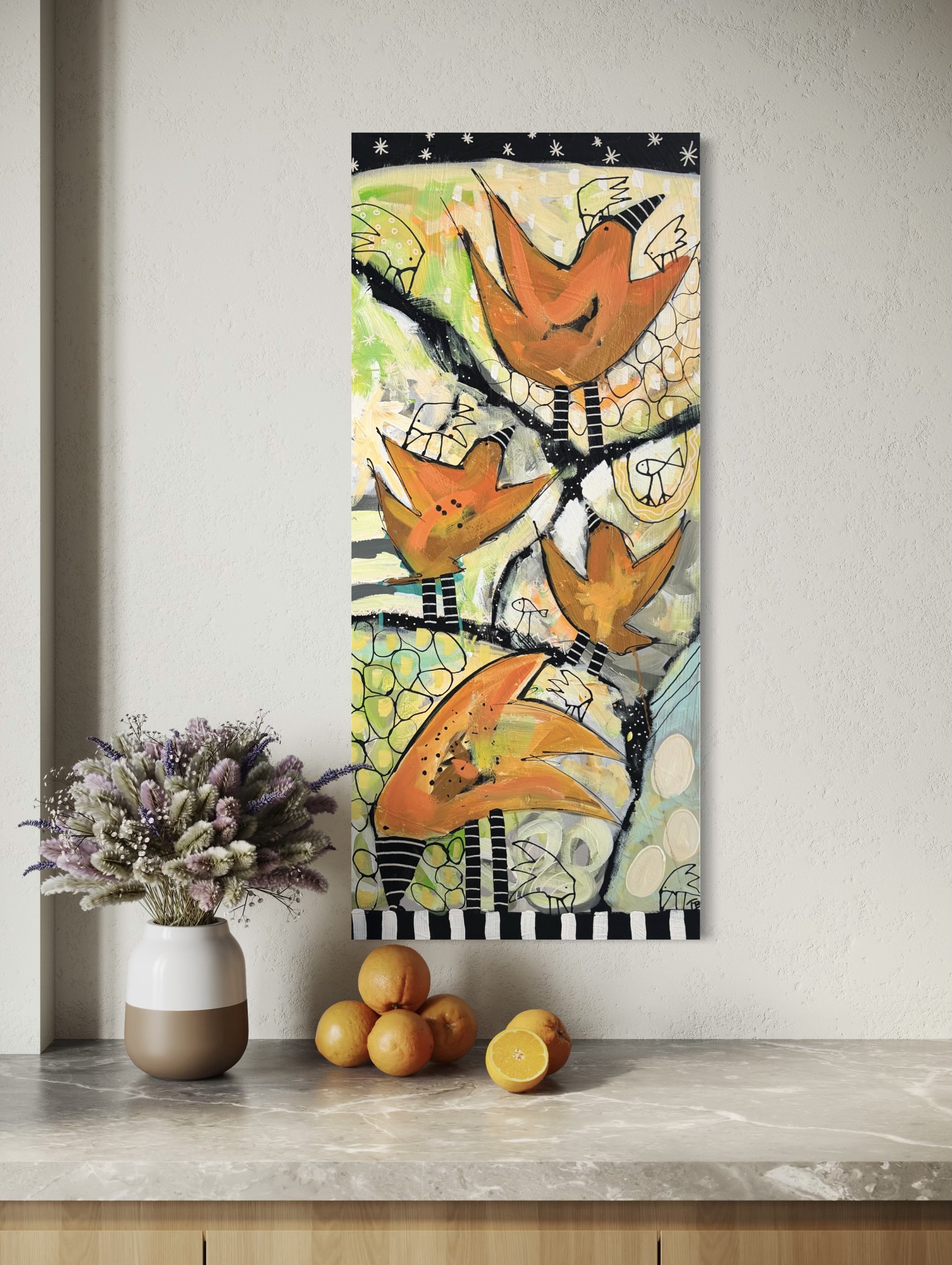 Trine Birkenfeldt abstrakt maleri 100x45cm