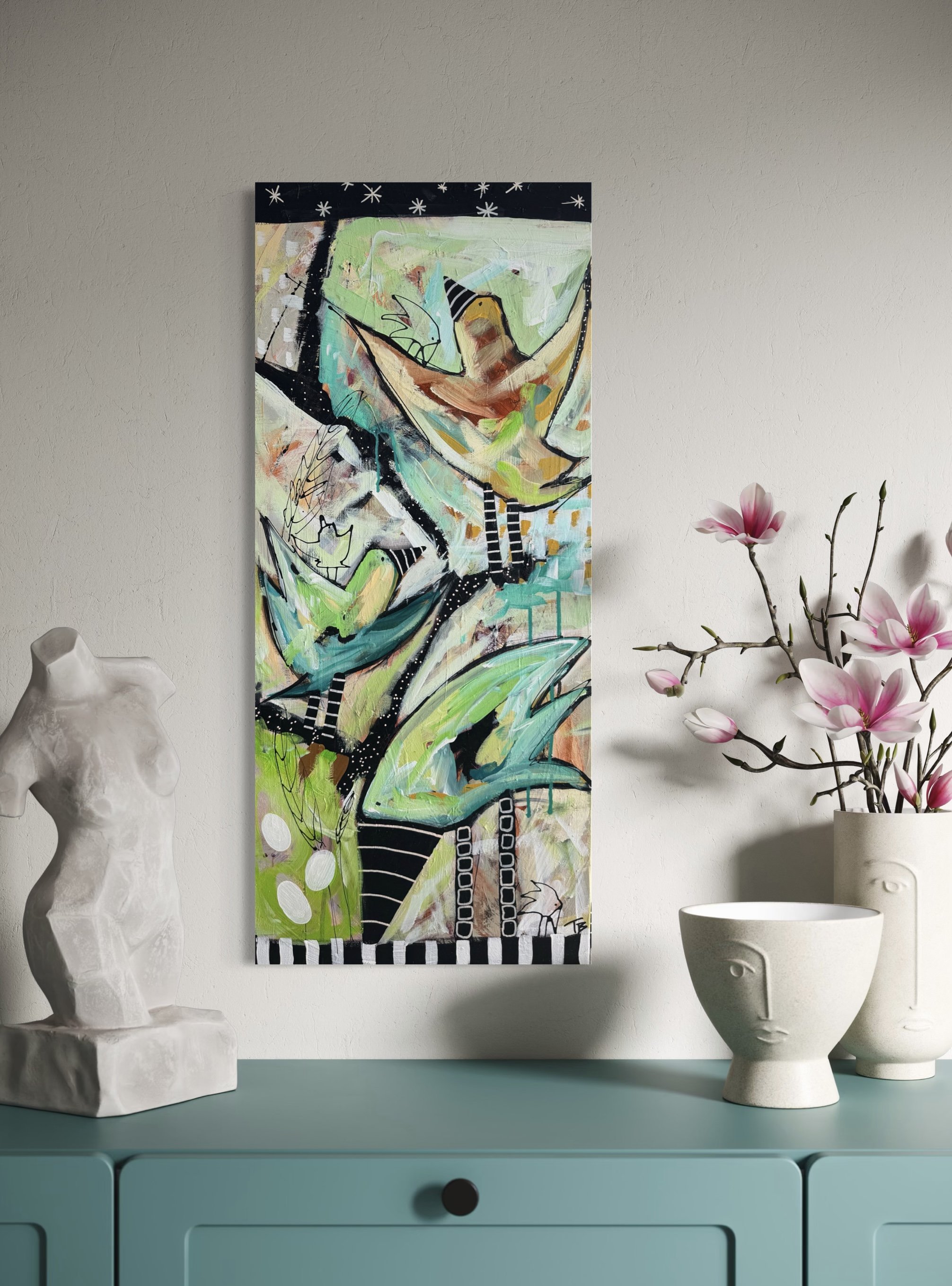 Trine Birkenfeldt abstrakt maleri 100x45cm