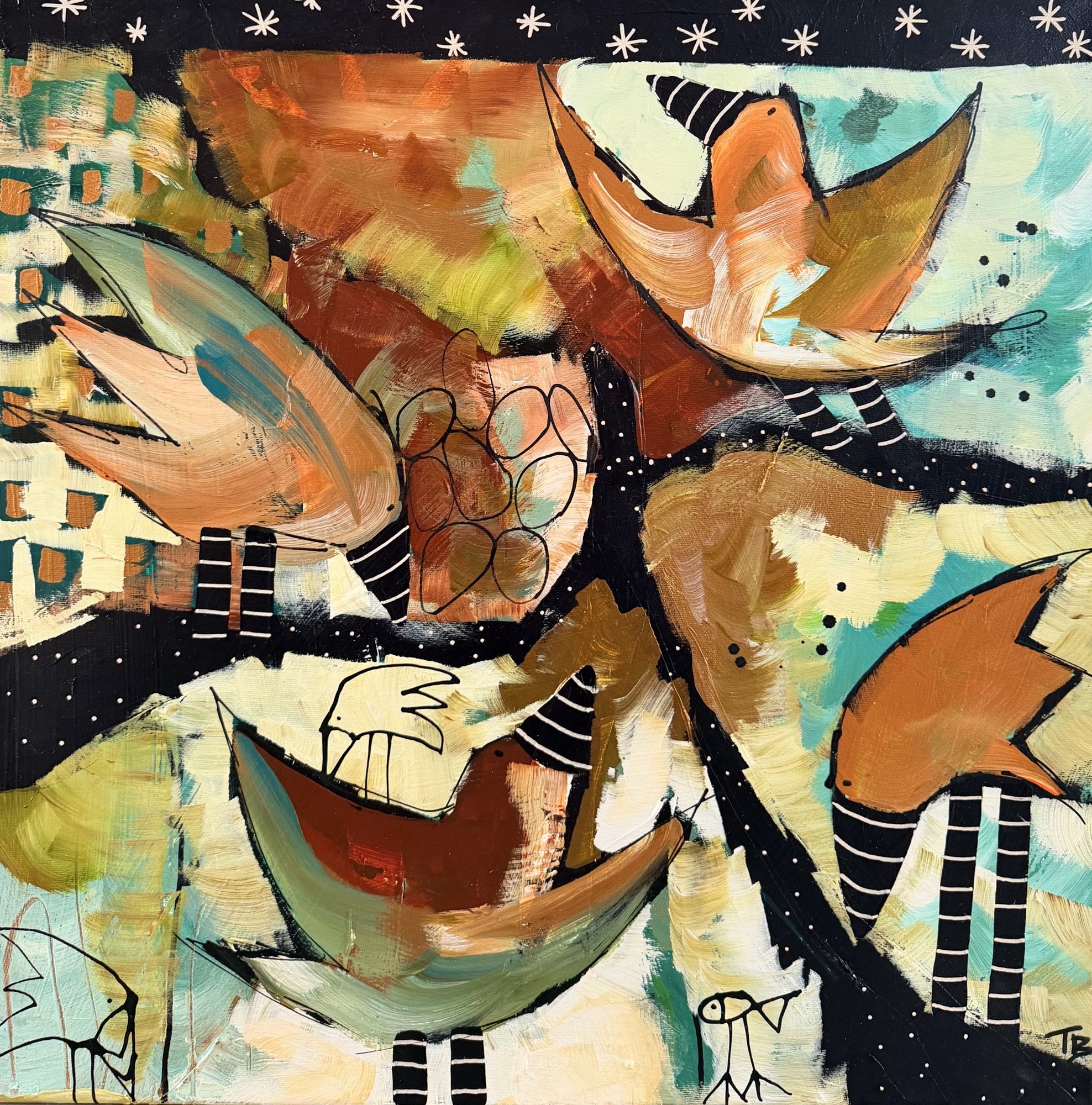 Trine Birkenfeldt abstrakt maleri 60x60cm