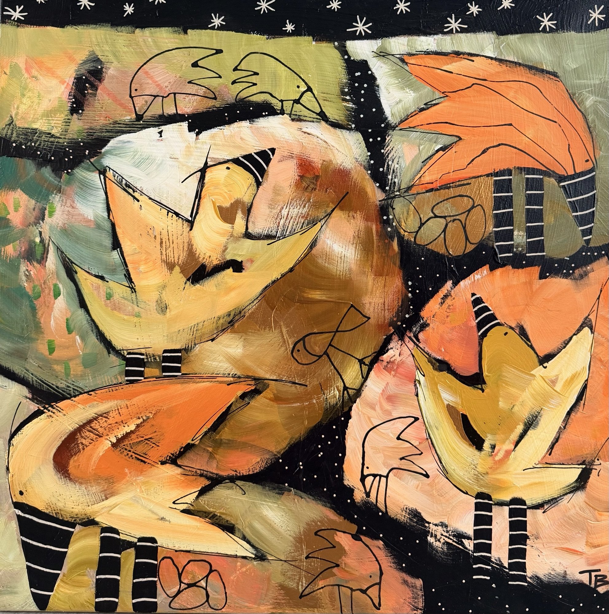 Trine Birkenfeldt abstrakt maleri 60x60cm