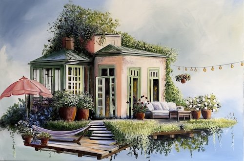 En stille pause 100x150cm maleri af Naja Duarte