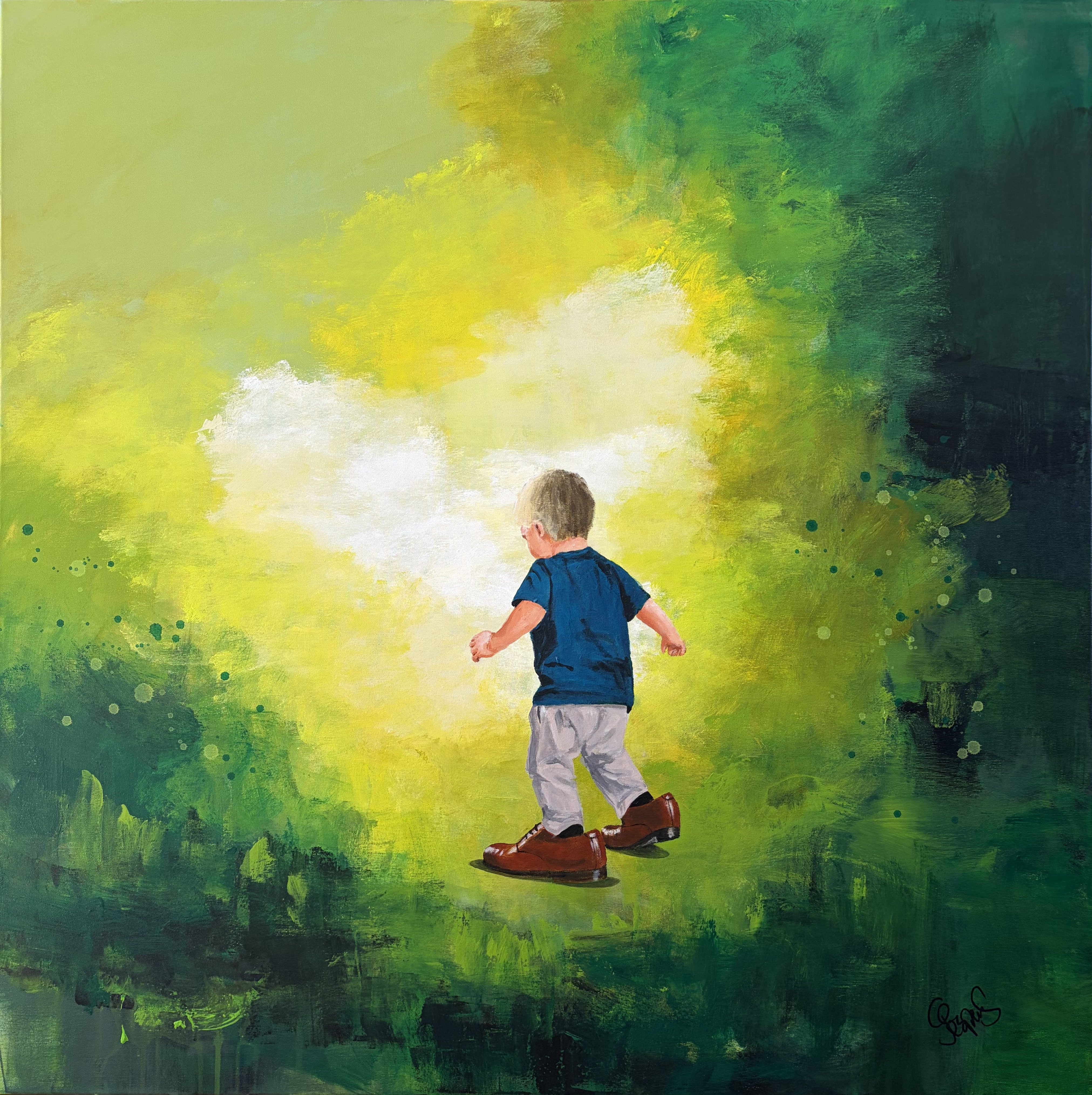 Abstrakt maleri af Jesper S�rensen, Little Man 100x100cm