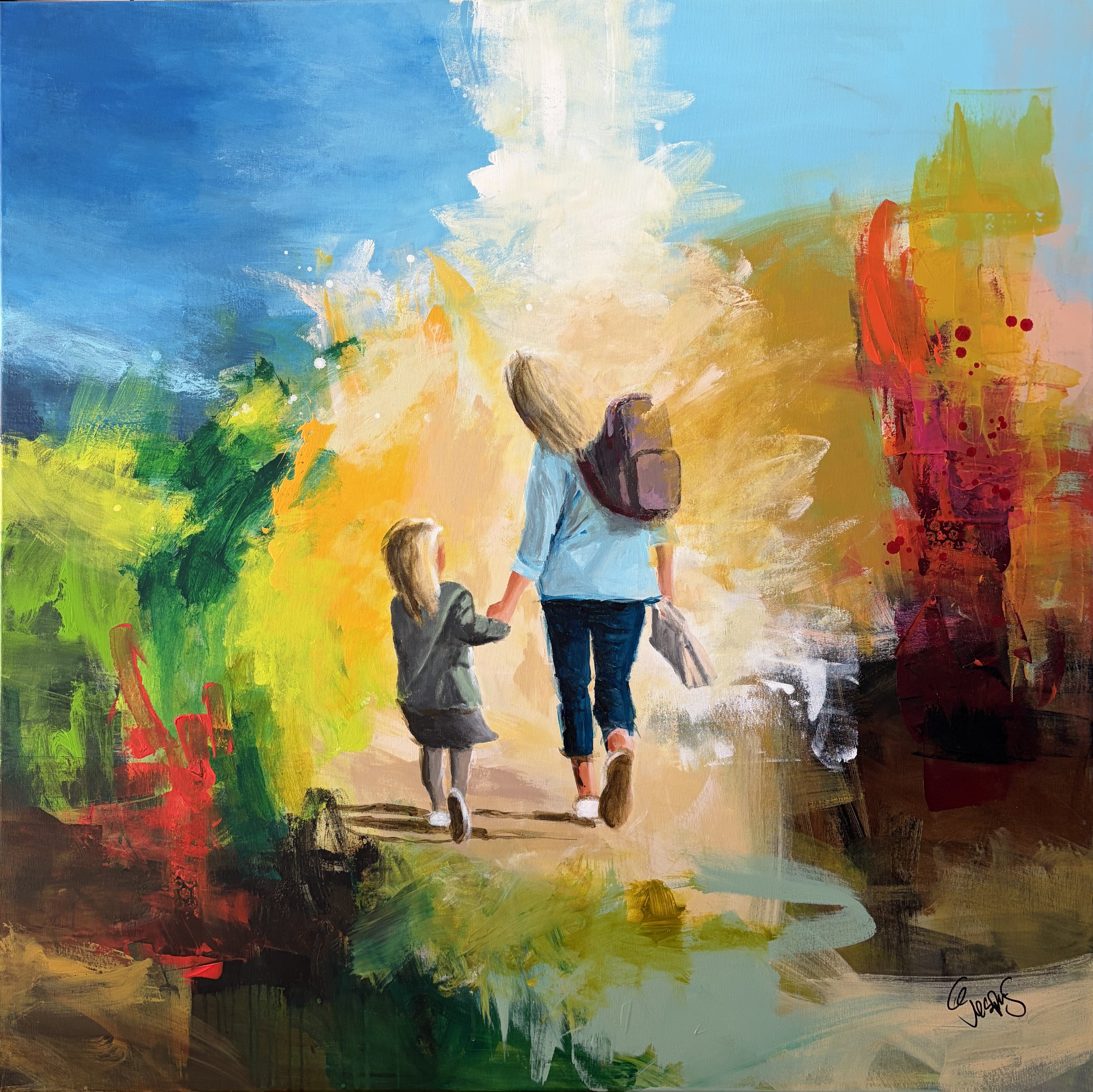 Abstrakt maleri af Jesper S�rensen, What dit you learn i scool today,100x100cm