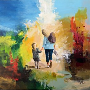 Abstrakt maleri af Jesper S�rensen, What dit you learn i scool today,100x100cm