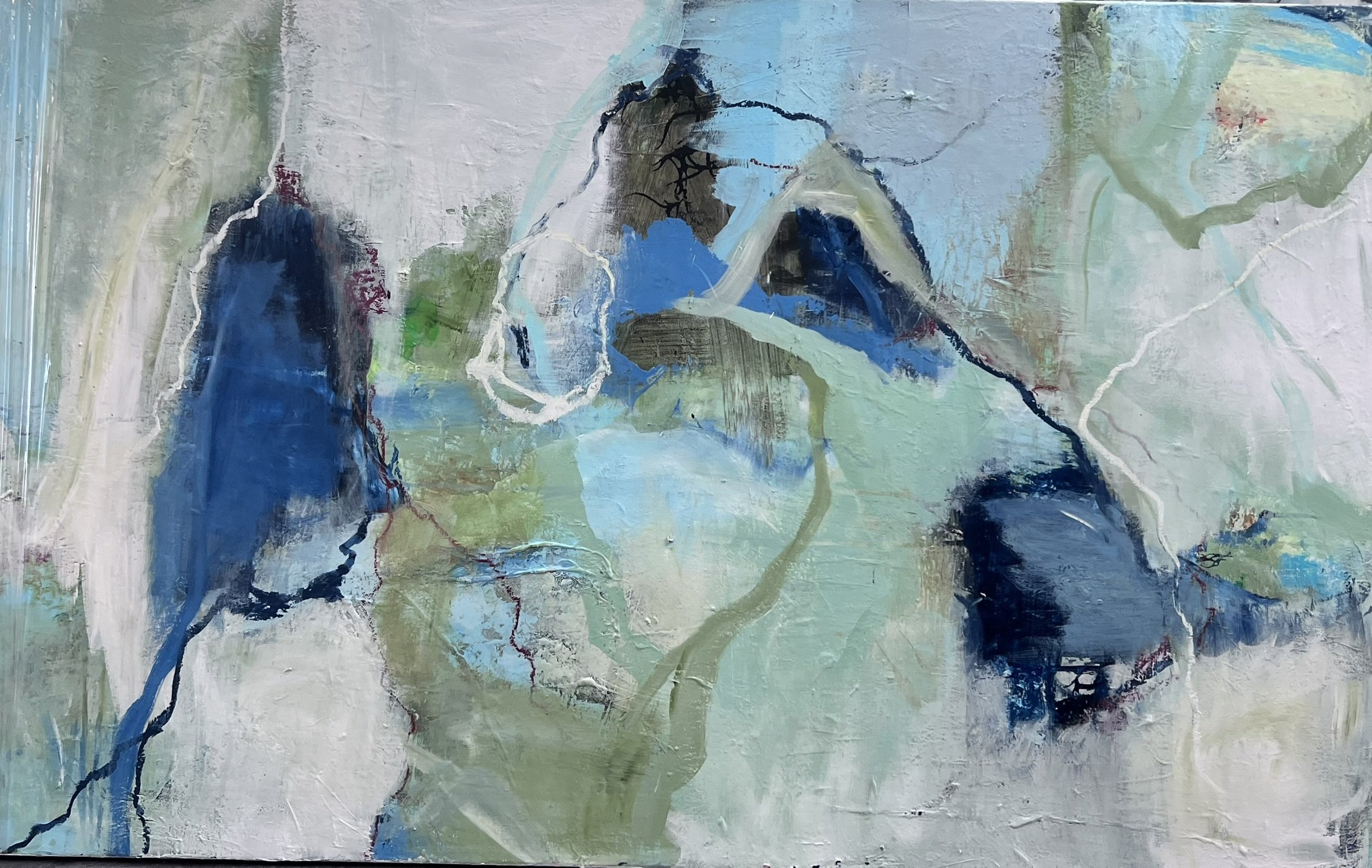 Abstrakt maleri af Rie Br�dsgaard, maleri 75x120cm