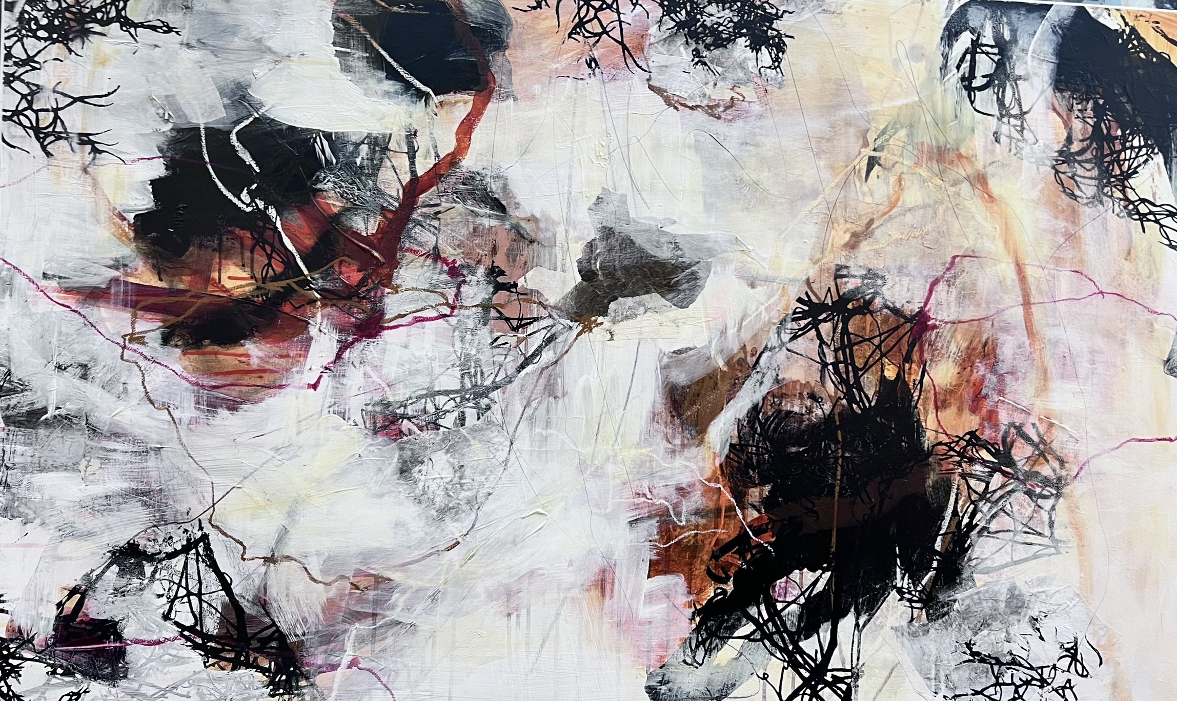 Abstrakt maleri af Rie Br�dsgaard, maleri 75x120cm
