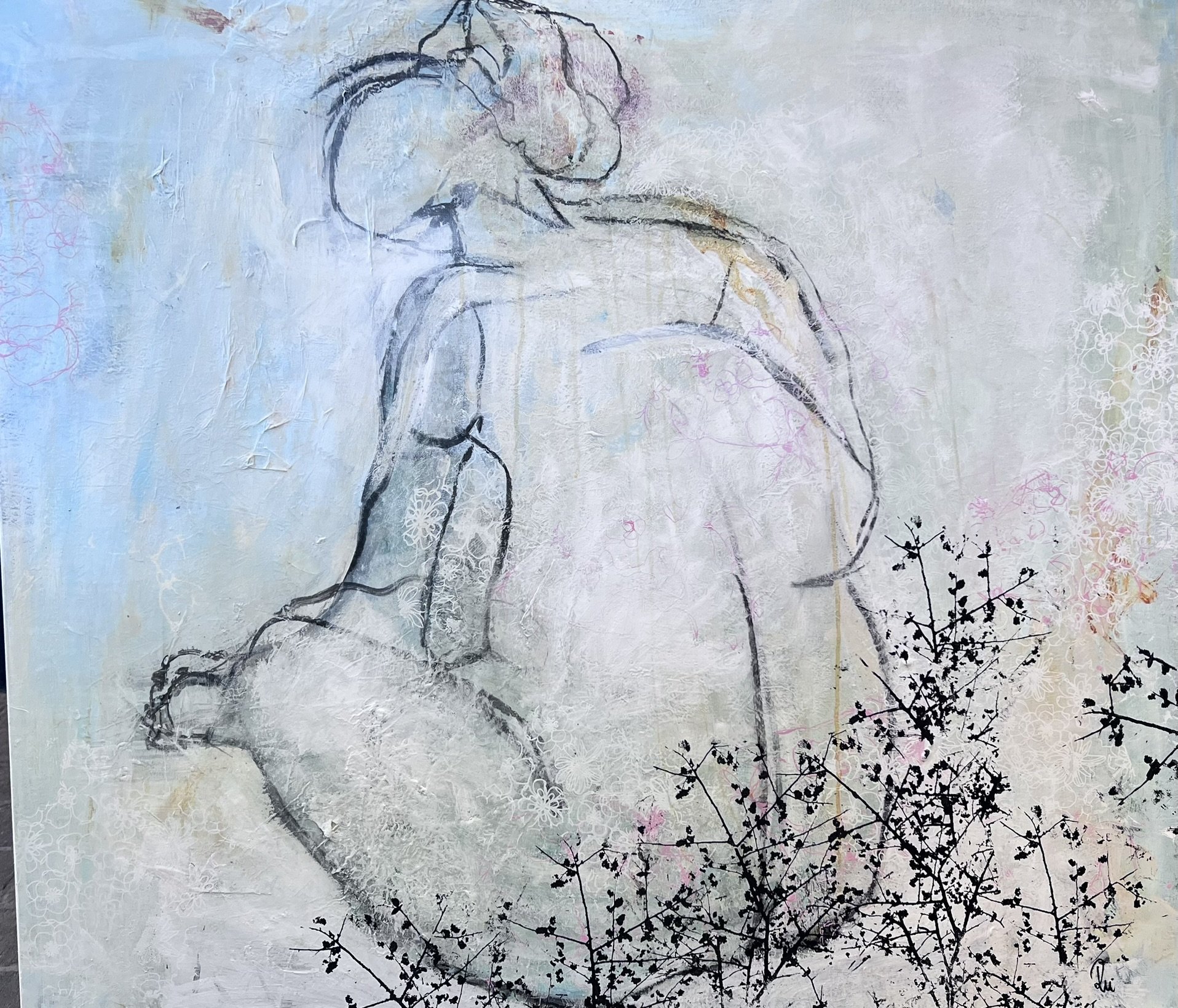 Abstrakt maleri af Rie Br�dsgaard, maleri 90x100cm