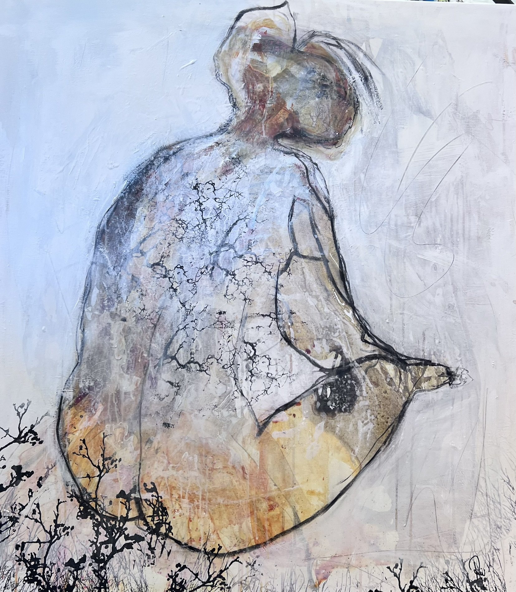 Abstrakt maleri af Rie Br�dsgaard, maleri 90x100cm