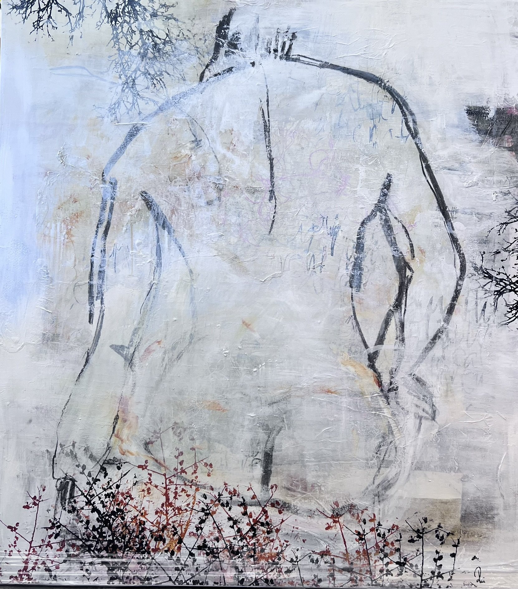 Abstrakt maleri af Rie Br�dsgaard, maleri 90x100cm