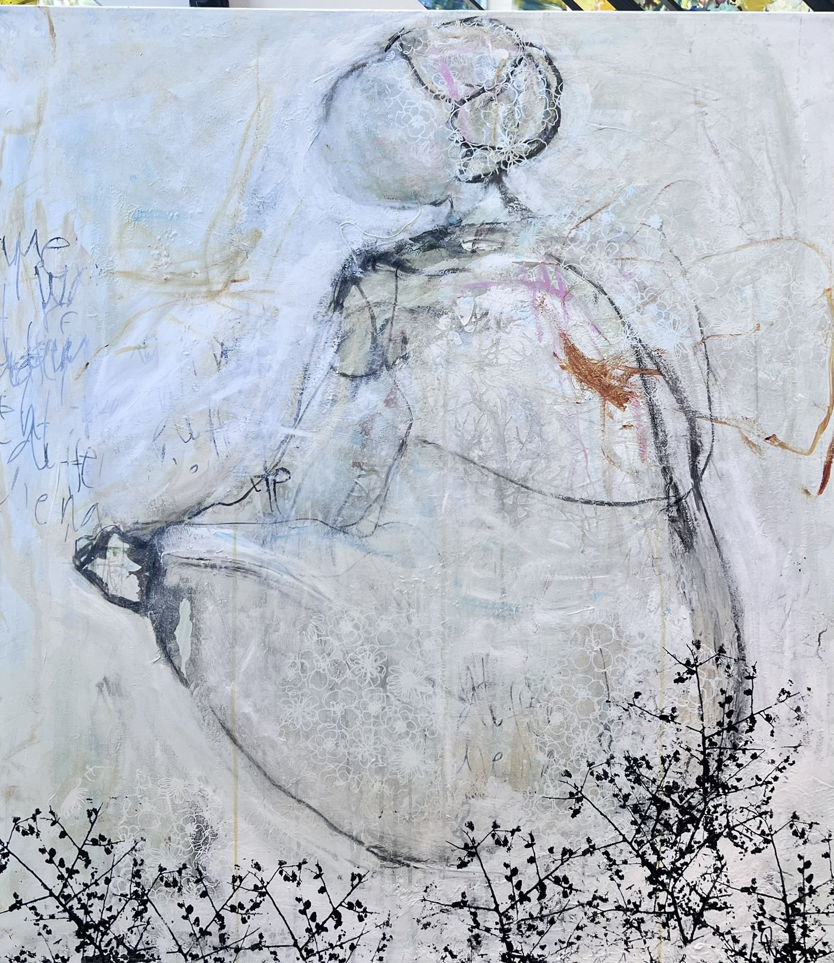 Abstrakt maleri af Rie Br�dsgaard, maleri 90x100cm
