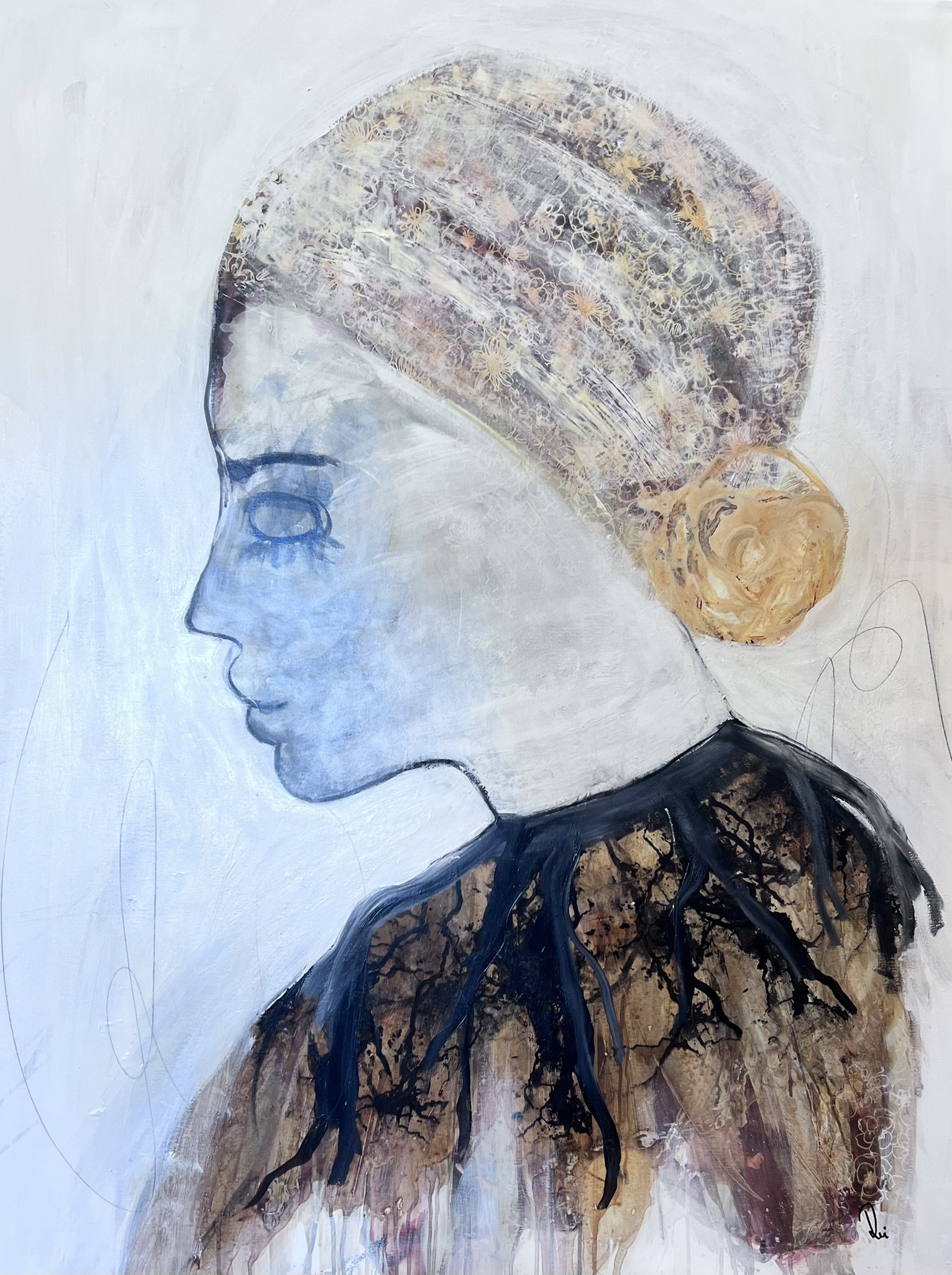 Abstrakt maleri af Rie Br�dsgaard, maleri 90x120cm