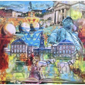 Demokrati i Danmark, 100x100cm oliemaleri af Sarah H�i