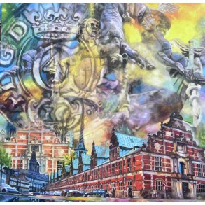 B�rsens genopbygning, 100x100cm oliemaleri af Sarah H�i