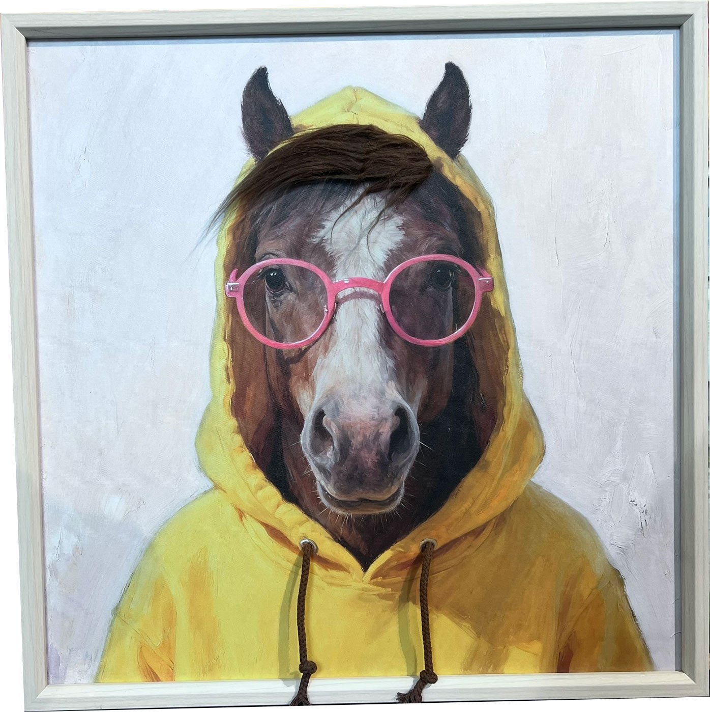 Hest, L�rredsprint med maling og h�r 60x60cm