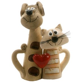 kat og hund, som elsker hinanden, keramik af Anka Christop