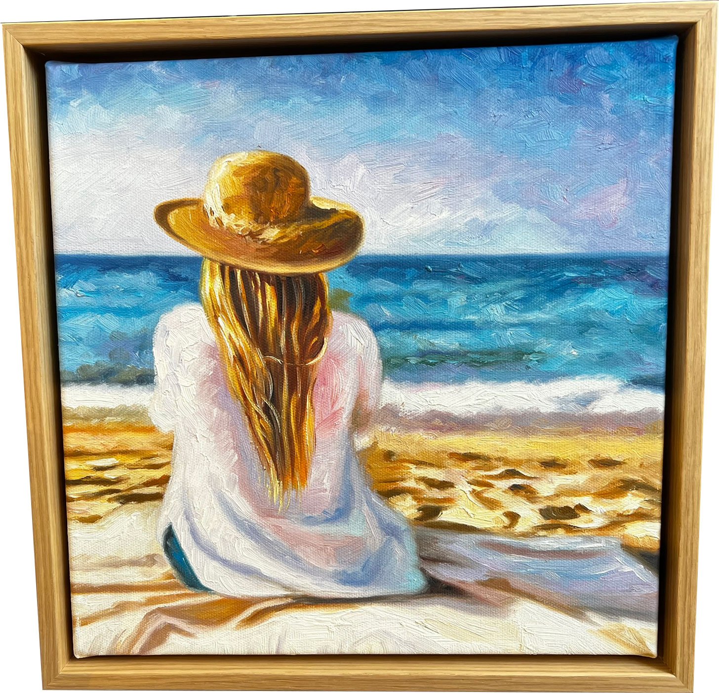 Den danske kyst, oliemaleri af Sarah H�i 30x30cm