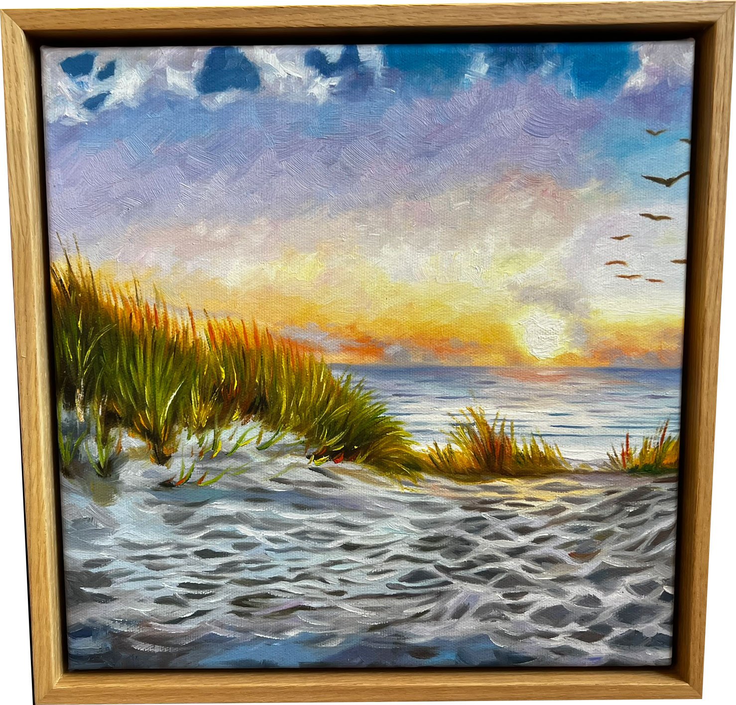 Den danske kyst, oliemaleri af Sarah H�i 30x30cm