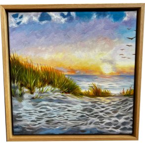 Den danske kyst, oliemaleri af Sarah H�i 30x30cm