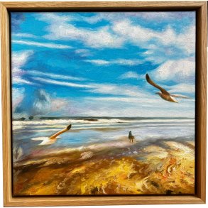 Den danske kyst, oliemaleri af Sarah H�i 30x30cm