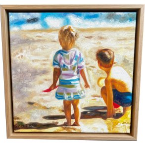 Den danske kyst, oliemaleri af Sarah H�i 30x30cm