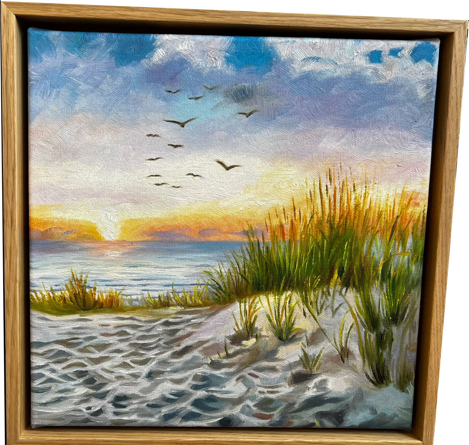 Den danske kyst, oliemaleri af Sarah H�i 30x30cm