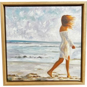 Den danske kyst, oliemaleri af Sarah H�i 30x30cm