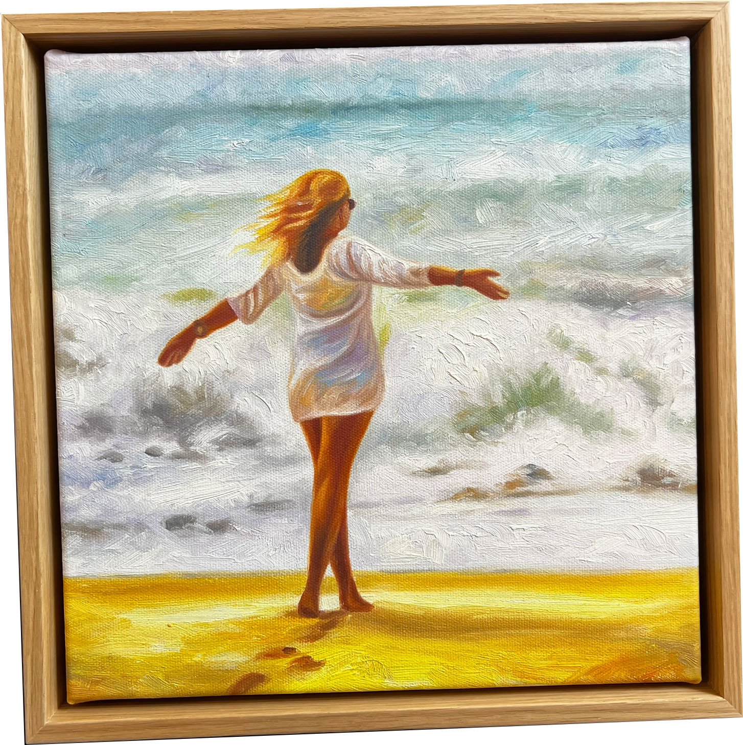 Den danske kyst, oliemaleri af Sarah H�i 30x30cm
