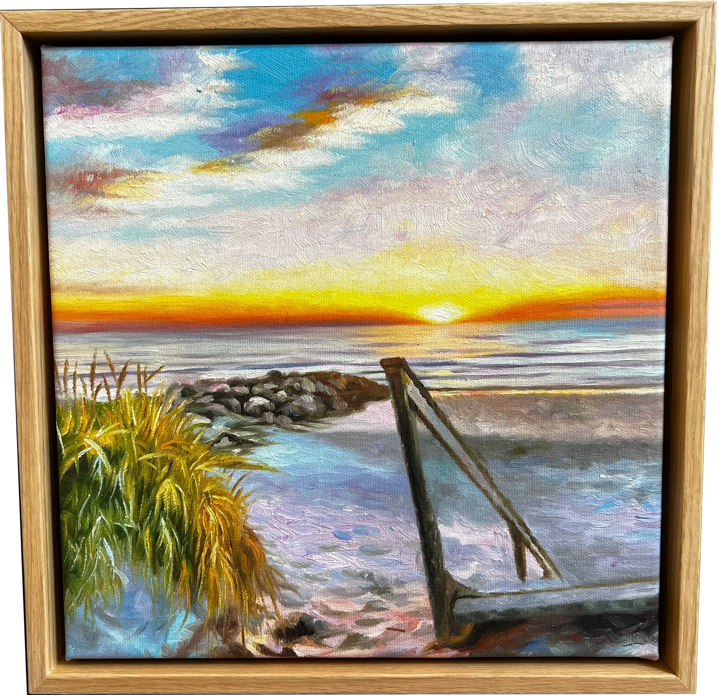 Den danske kyst, oliemaleri af Sarah H�i 30x30cm