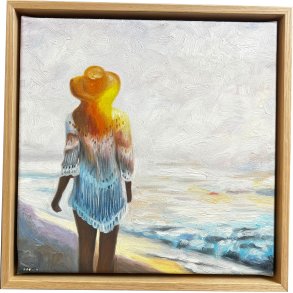 Den danske kyst, oliemaleri af Sarah H�i 30x30cm