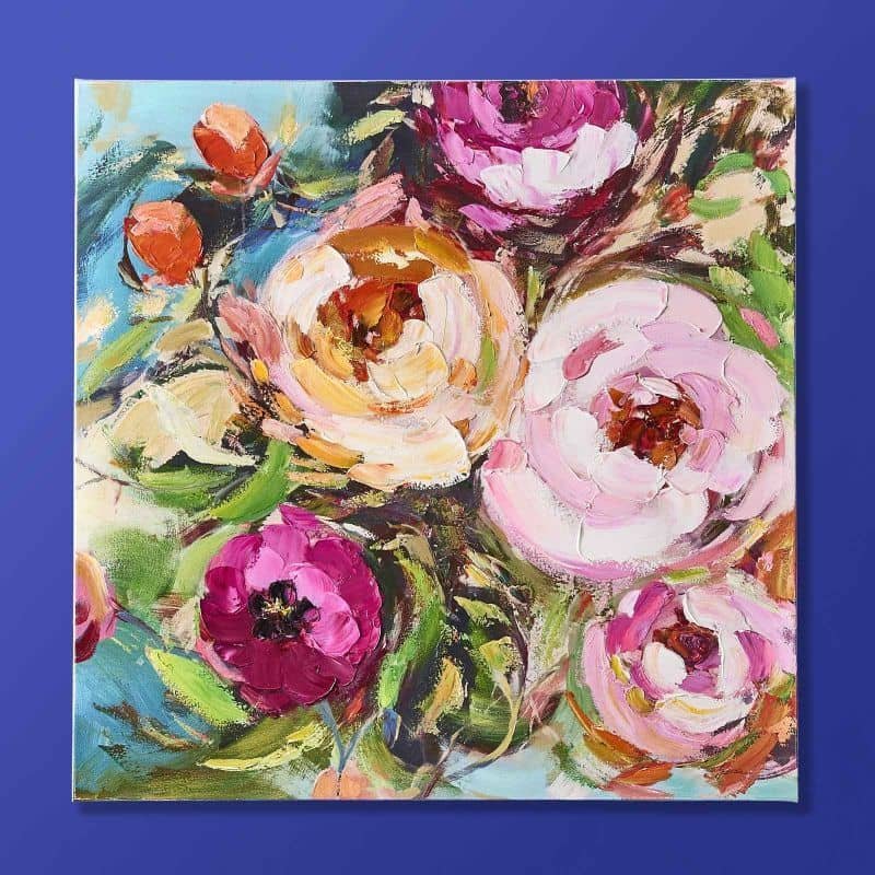 blomster, L�rredsprint med maling 100x100cm