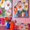 blomster, L�rredsprint med maling 100x100cm