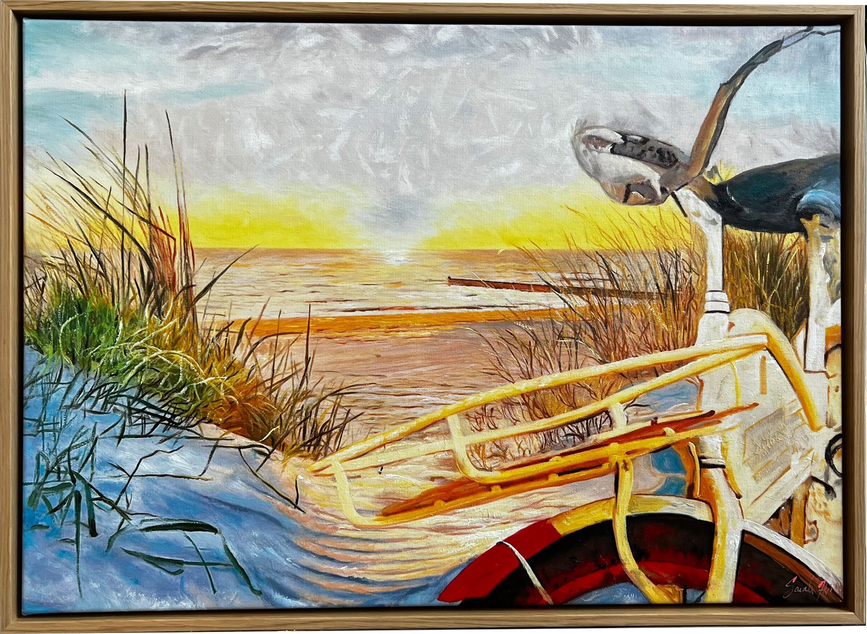 Ved Havet, oliemaleri af Sarah H�i 50x70cm